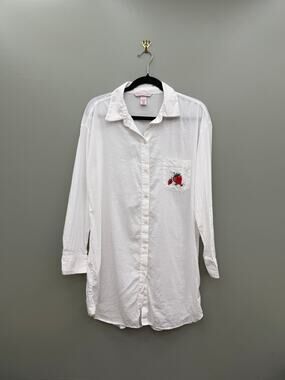 Victoria's Secret Strawberry Embroidered Sleep Shirt Nightgown White Small